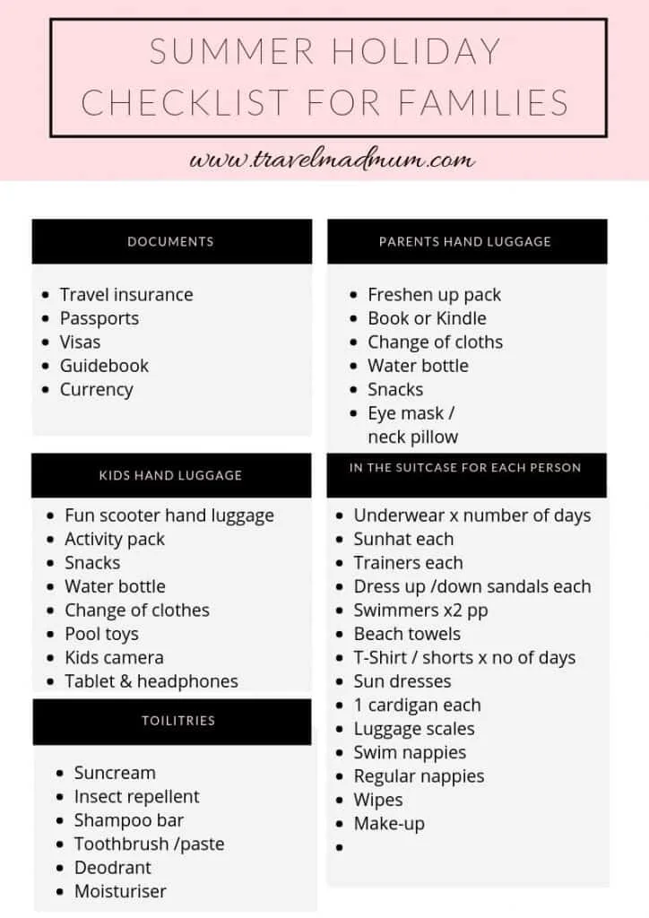 Summer Holiday Checklist For Families 2024 | Family Vacation Packing List