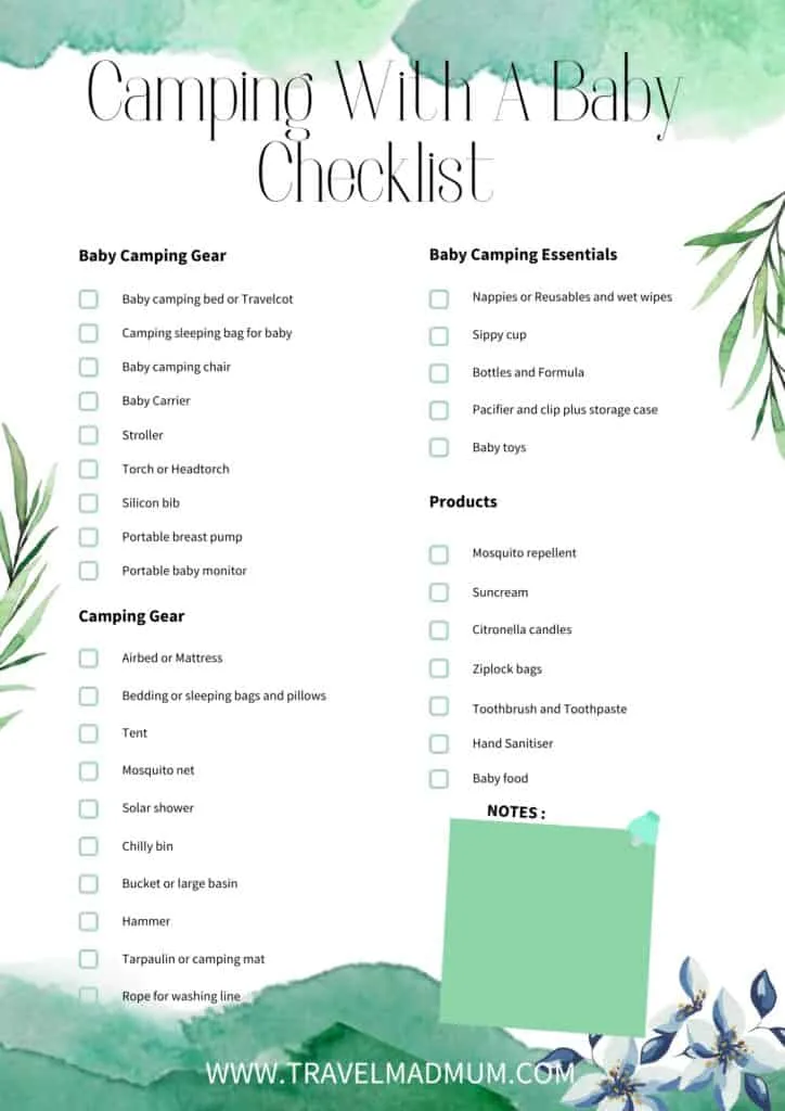 camping with baby checklist