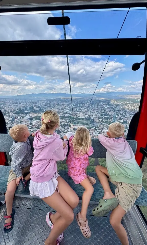taking the cable car in Tbilisi with kids 